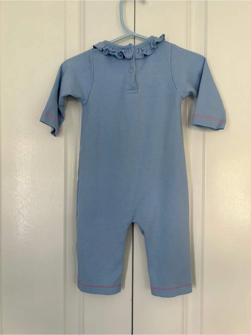 Baby Luigi Girls 6M Blue Snowman Knit Coverall One-Piece Ruffle Snap Winter